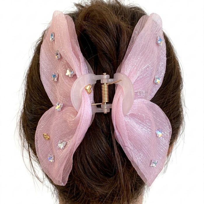 Dusky Pink Butterfly Hair Claw Pin (Sparkly Look)