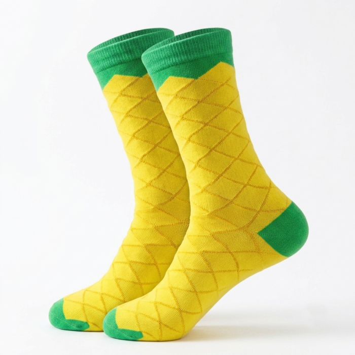 Yellow Argyle Diamond Pattern Crew Socks