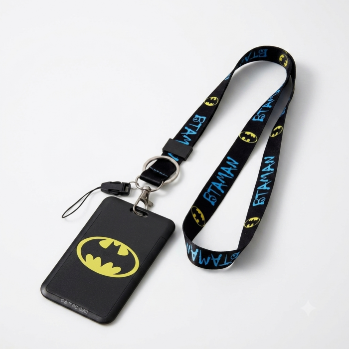 Black Bat Logo ID Card Holder with Lanyard