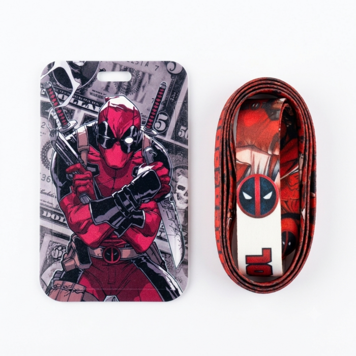 Red Anti-Hero Comic Print ID Card Holder with Wristband