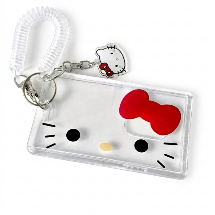 Clear Cat Face ID Card Holder with Coil Keychain